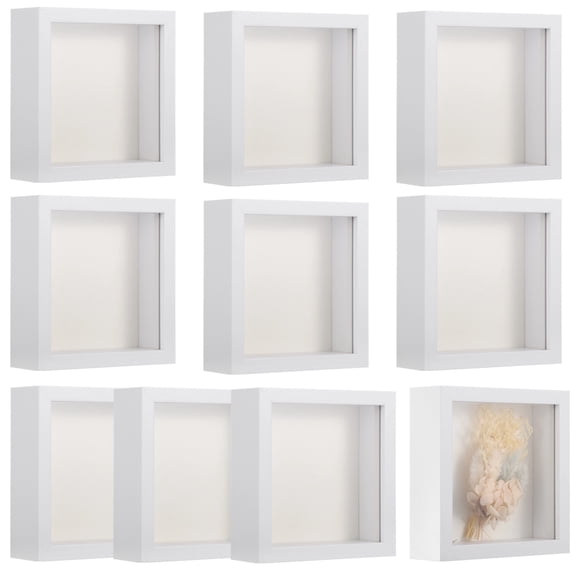 10 PCS DIY Shadow Box Frames, 5.6 in Small Square Shadow Boxes for Displaying Dried Flowers, White 3D Floating Frames for Craft Projects, Picture Frames for Home Decor DIY Favors