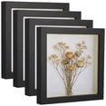 thumbnail image 1 of 4 Pcs 9.3 x 9.3 in Black Wood Deep Shadow Box Frame 0.8 inch Depth, Includes Cardboard Backing, Hanging Hook & Seamless Nail for Displaying Photos, Dried Flowers & Handmade Crafts, 1 of 6