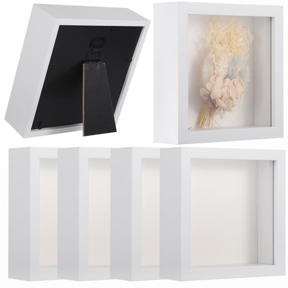 6 PCS DIY Shadow Box Frames, 5.6 in Small Square Shadow Boxes for Displaying Dried Flowers, White 3D Floating Frame for Craft Projects, Picture Frames for Home Decor DIY Favors