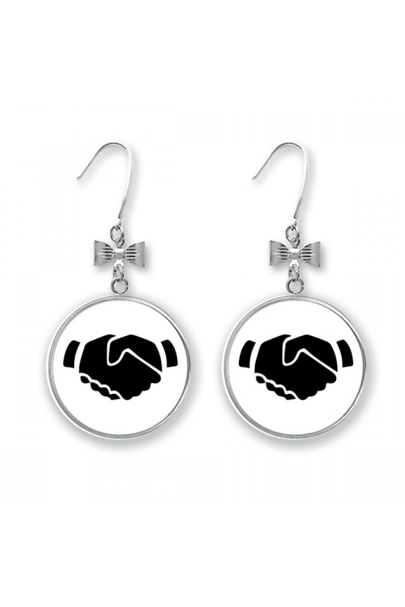 shake hands gesture outline pattern bow earrings drop stud pierced hook