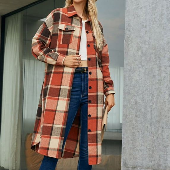 shakets for women Plaid Shacket Jacket Women - Women's Flannel Lapel Button Down Shirts Outwear 2023 Long Sleeve Fashion Coats Blouse fall jackets