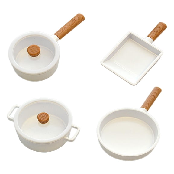 shamjina 4 Pieces 1/6 Dollhouse Cooking Pot Mini Cookware Model for BJD Dolls Kitchen white
