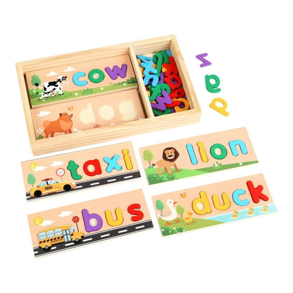 shamjina Wooden Spell Learning Toys Interactive Wood Puzzles Building Blocks Educational