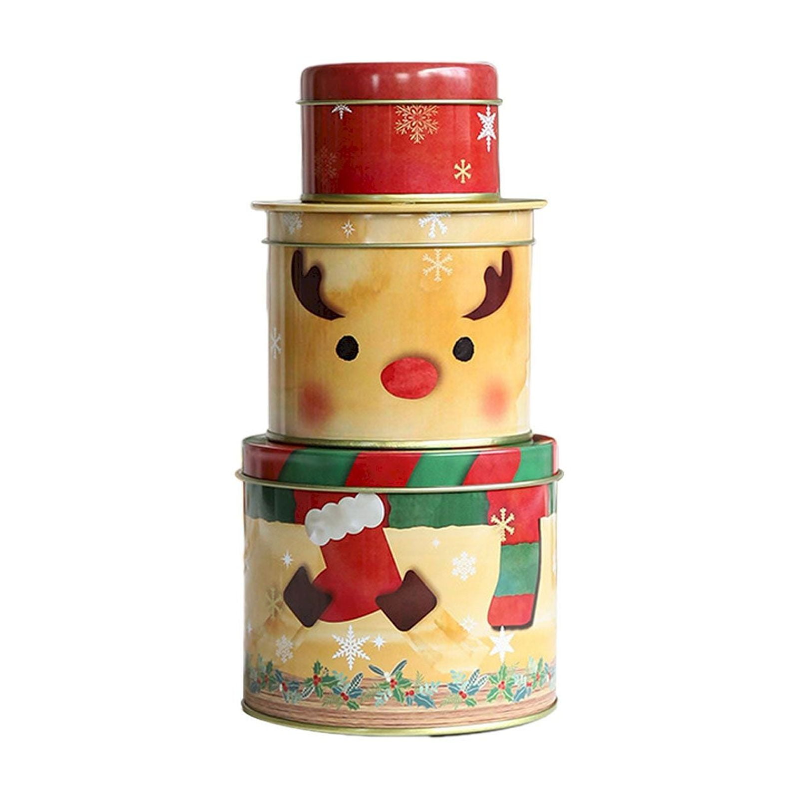 Steel Mill & Co Christmas Cookie Tins Set Of 3 - Square Nesting Metal Tins With Lids For Gifts & Treats