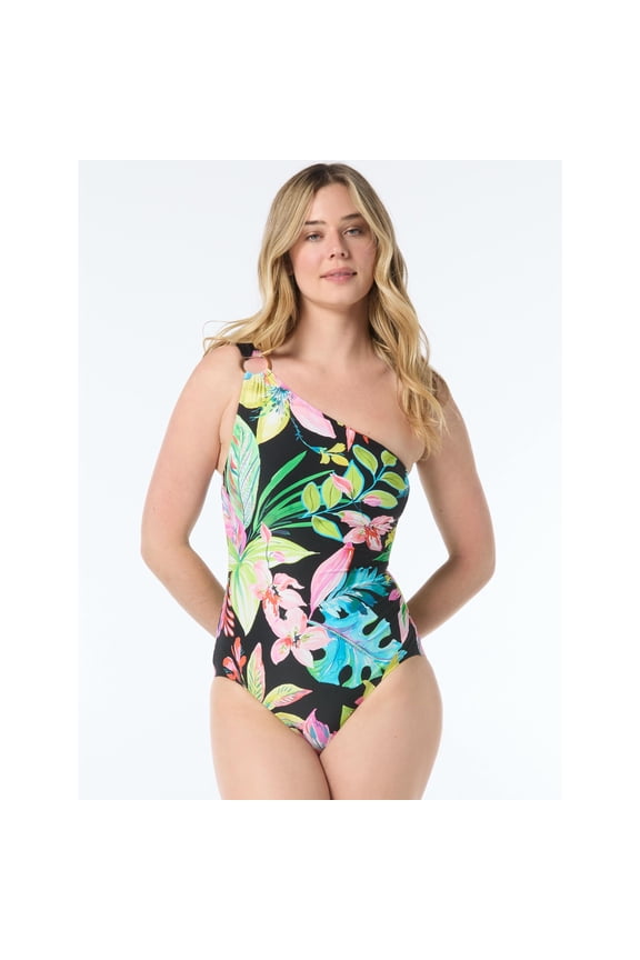 One Shoulder One Piece, 004-Black Multi, XS