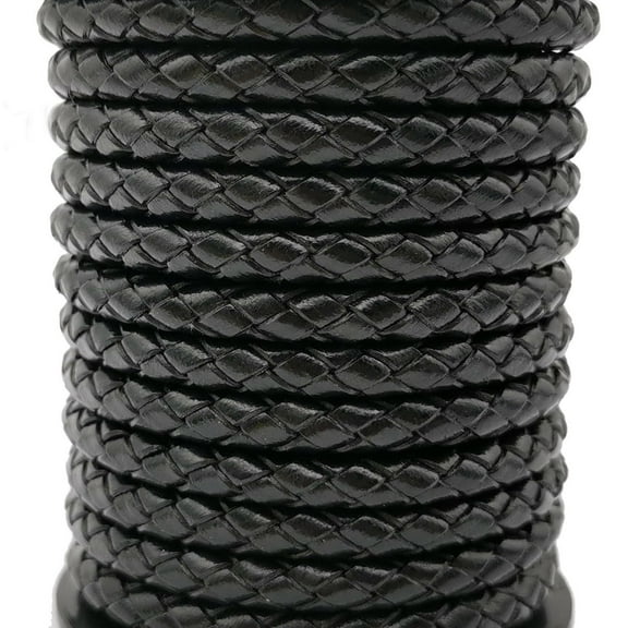 shapesbyX 3 Yards Black Braided Leather Cord 5mm Round Regenerated Leather Strap for Bracelet Making Jewelry Making or Beading