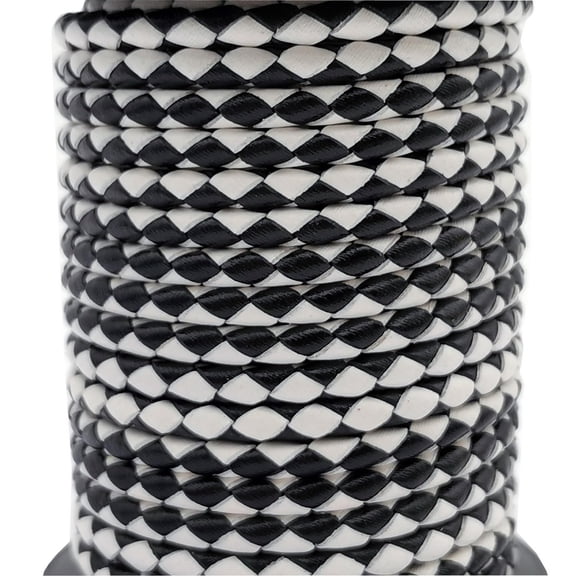 shapesbyX 5 Yards 4mm Black White Braided Leather Cords Jewelry Making Supplies or Beading Bracelet Necklace Strap