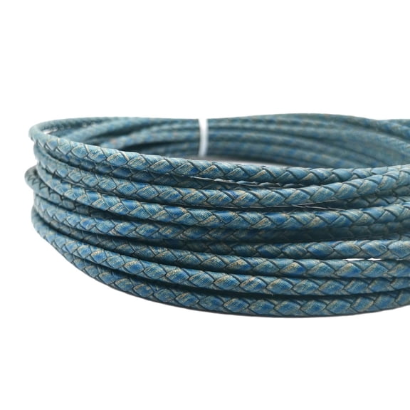 shapesbyX 5 Yards 4mm Distressed Blue Braided Leather Cords Jewelry Making Supplies or Beading Bracelet Necklace Strap