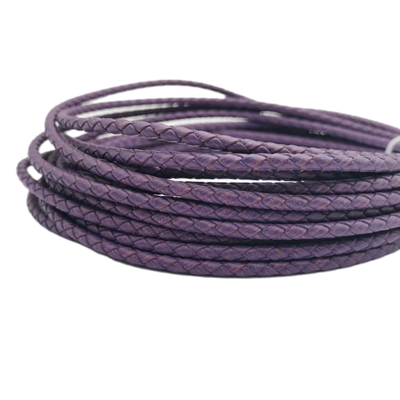 shapesbyX 5 Yards 4mm Distressed purple Braided Leather Cords Jewelry Making Supplies or Beading Bracelet Necklace Strap