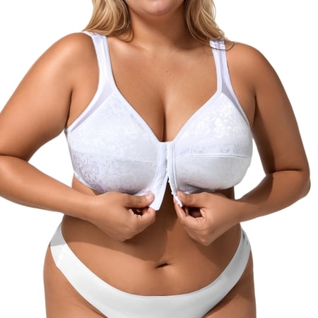 SHARICCA Women's Minimizer Bra Front Closure Non Padded Full Coverage Wire-Free Bras Comfortable Wide Strap, Plus Size Bras White 105D