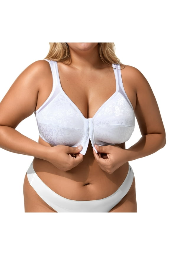 Women's Minimizer Bra Front Closure Non Padded Full Coverage Wire-Free Bras Comfortable Wide Strap, Plus Size Bras White 100D