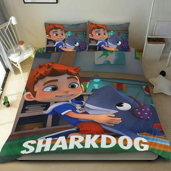 sharkdog Themed Bed Sheet Set Three Piece Set 36x75 In ches Comfortable And Skin Friendly Unique Design Creating A Star Studded Night Home Decor Gifts For Family Friends fans
