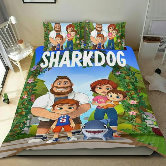 sharkdog Themed Bed Sheet Set Three Piece Set 53x79 In ches Comfortable And Skin Friendly Unique Design Creating A Star Studded Night Home Decor Gifts For Family Friends fans