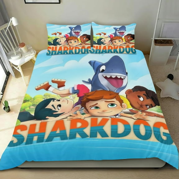 sharkdog Themed Bed Sheet Set Three Piece Set 53x79 In ches Comfortable And Skin Friendly Unique Design Creating A Star Studded Night Home Decor Gifts For Family Friends fans