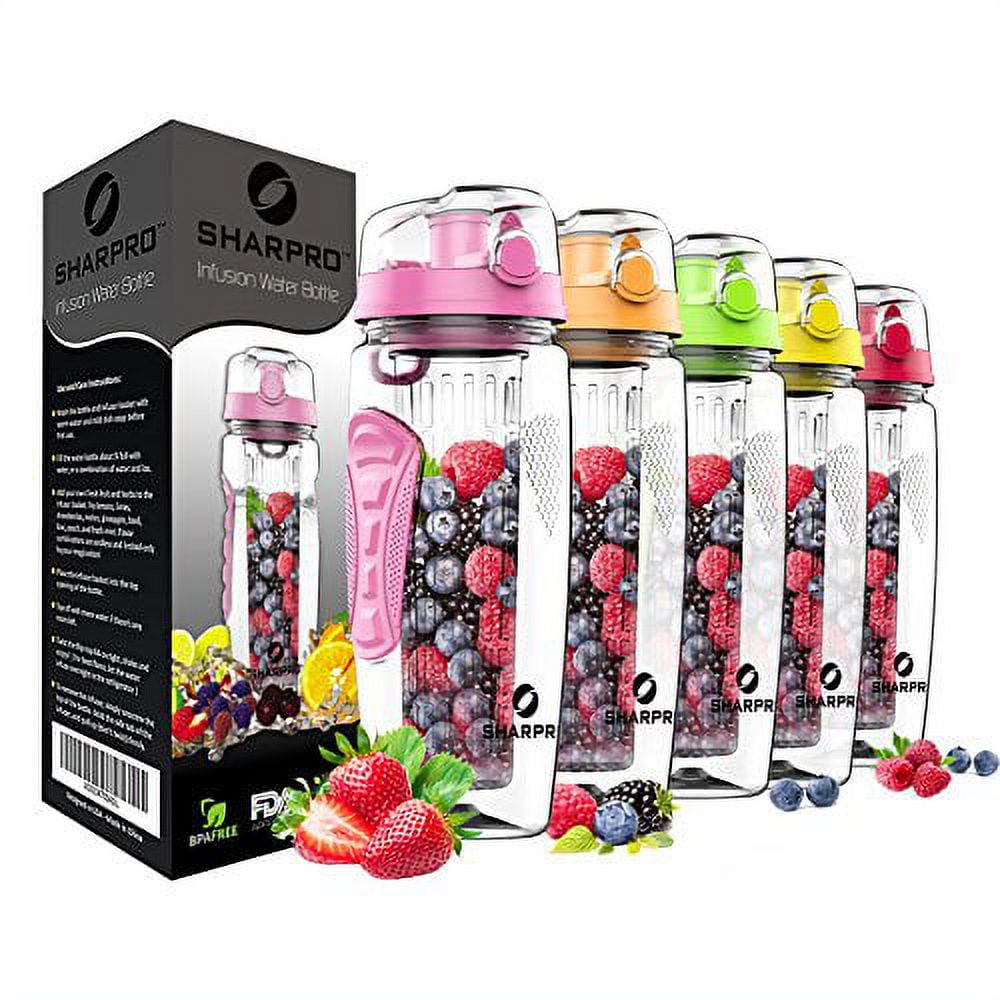 sharpro 32 oz. Infuser Water Bottles - Featuring a Full Length Infusion Rod Flip Top Lid Dual Hand Grips (Rose Quartz)