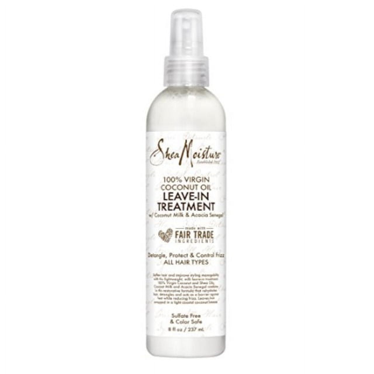 shea moisture 100% virgin coconut oil leave-in treatment, shine curly and tame frizz for tangle-free hair, all natural certified organic, 8 ounce