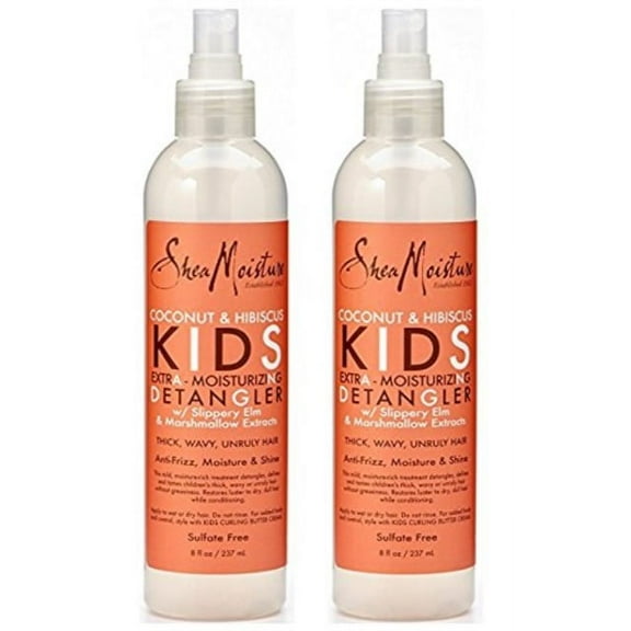 shea moisture coconut & hibiscus kids extra moisturizing detangler, slippery elm and marshmallow extracts, anti-frizz, moisture & shine 8 oz, pack of 2