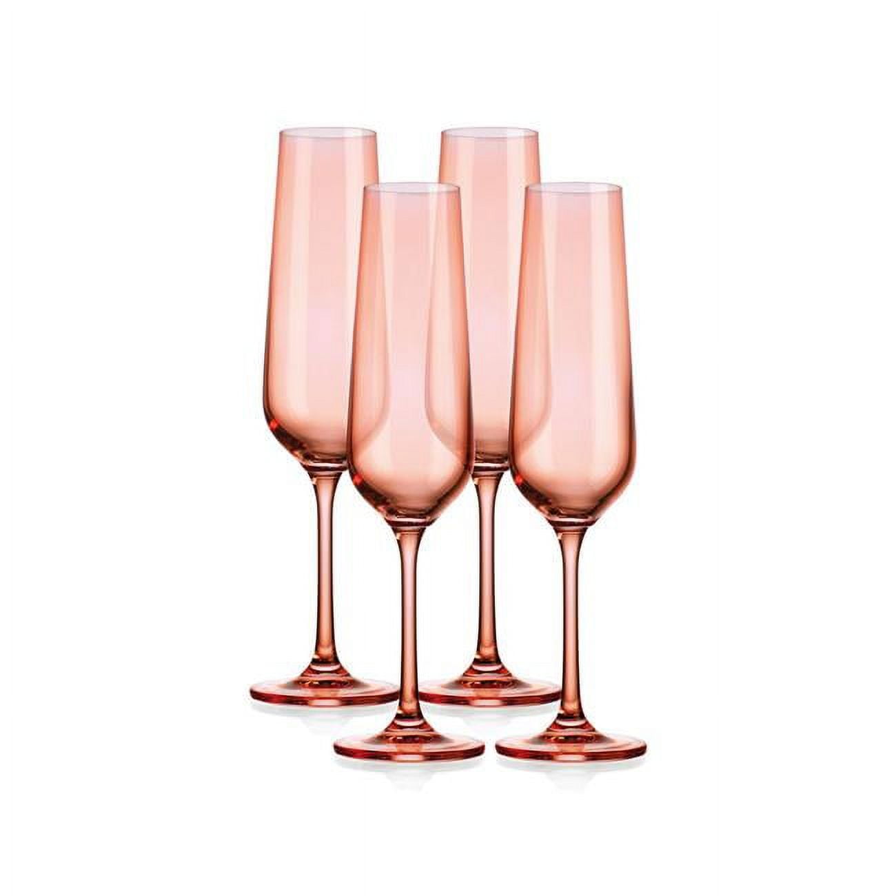 Hand-Blown Coral Crystal Flute Glasses Set of 4