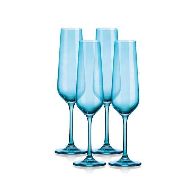 Sky Blue Recyclable Lead-Free Crystal Champagne Flutes Set of 4
