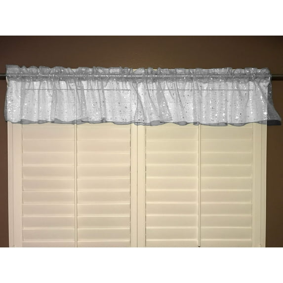 sheer organza window valance 58 wide white with silver stars