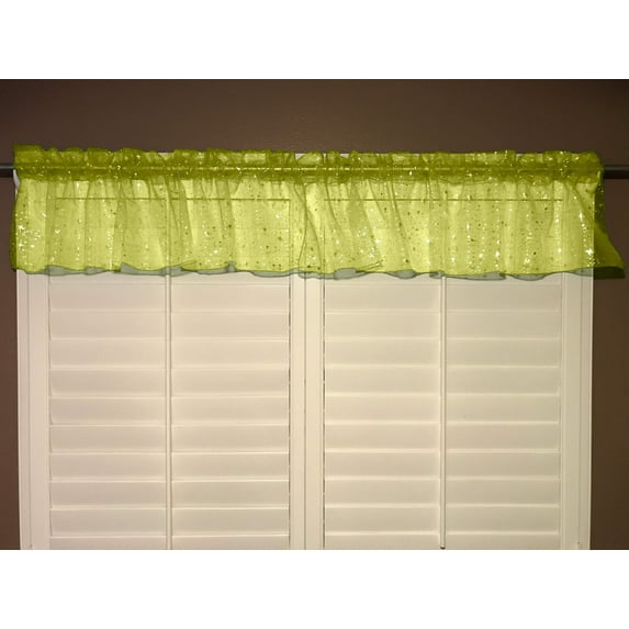 sheer organza window valance 58 wide yellow with silver stars
