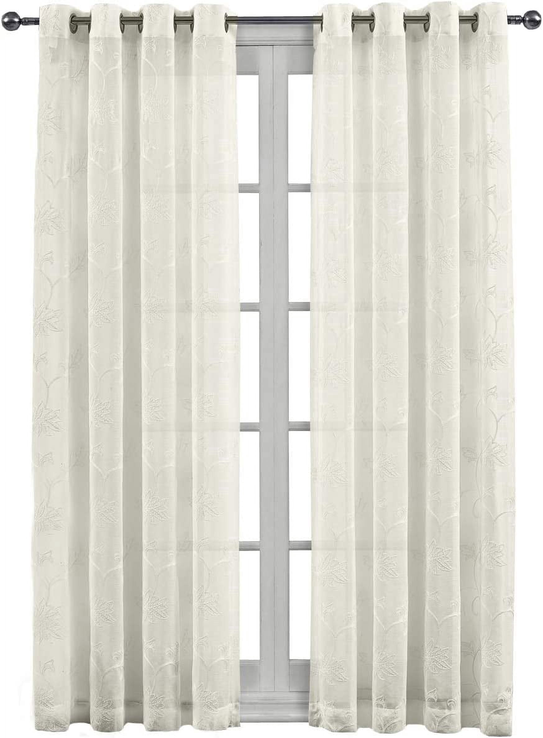 sheetsnthings Embroidered Andora 108-Inch Wide x 84-Inch Long, Set of 2 Grommet Top Sheer Window Curtains, Beige
