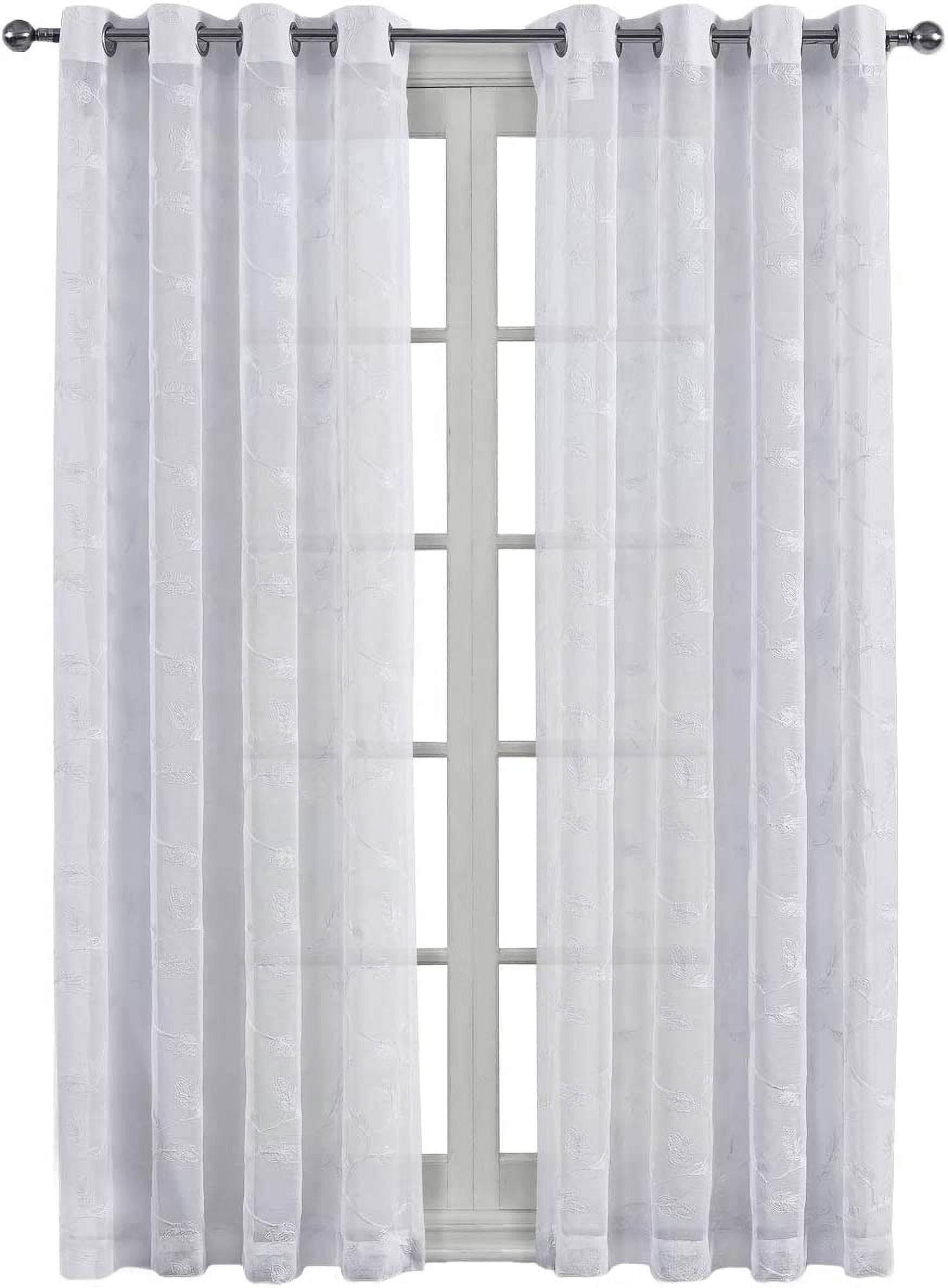 sheetsnthings Embroidered Brook 108-Inch Wide x 108-Inch Long, Set of 2 Grommet Top Sheer Window Curtains, White