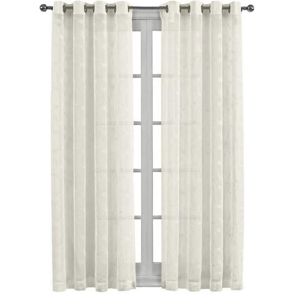 sheetsnthings Embroidered Brook 108-Inch Wide x 120-Inch Long, Set of 2 Grommet Top Sheer Window Curtains, Beige