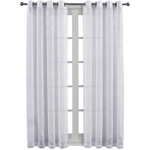 sheetsnthings Embroidered Melanie 108-Inch Wide x 63-Inch Long, Set of 2 Grommet Top Sheer Window Curtains, White