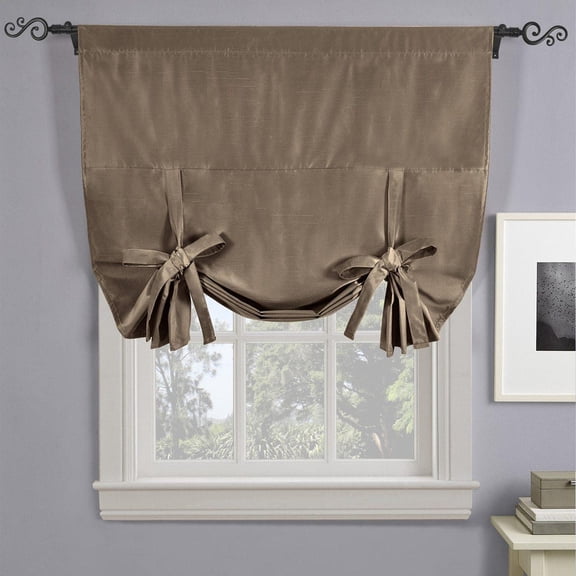 sheetsnthings Soho Solid 42-Inch Wide x 63-Inch Long, Thermal Insulated Blackout Rod Pocket Tie-Up Shade for Small Window, Mocha