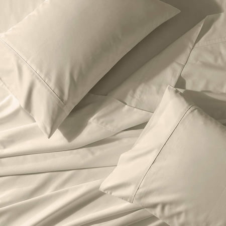 sheetsnthings Solid Percale 300TC California King Unattached Waterbed Sheets (Beige) Soft 4-Piece Waterbed Sheet Set