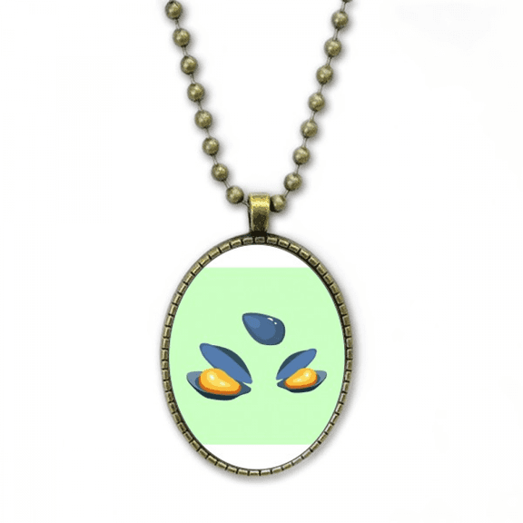 shell scallop oyster painting necklace vintage chain bead pendant jewelry collection