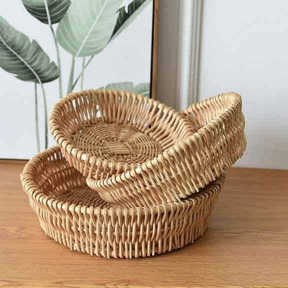 shen mei da fu shi Bread Basket Handwoven Rattan Storage Baskets, Stackable, Set of 3