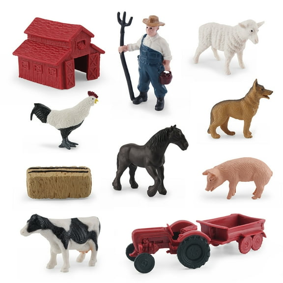 shenmeida 1 Set Farm Animals Figures, Farm Animal Toys Plastic Figurines Playset Includes Cattle Sheep Dog Duck Chicken Poultry for Toddlers Kids Cake Topper Education Christmas Birthday Gift