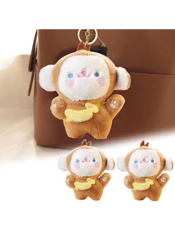 11cm Plush Key Ring Animals Stuffed Animal Pendant, Cute Monkey Plush Fluffy Toy, Creative Gifts for Girls Kids 2Pcs