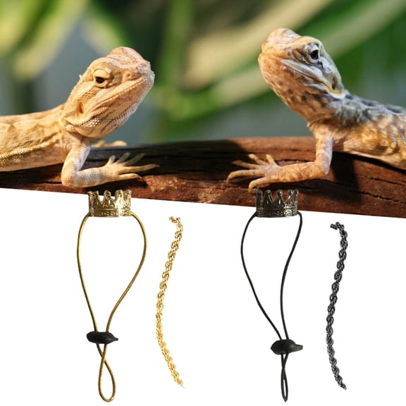 shenmeida 2 Set Lizard Crown Necklace Set Bearded Dragon Crown and Chain Alloy Reptile Clothes Accessories Lizard Photo Props for Bearded Dragons Iguana Amphibians and Other Small Animals