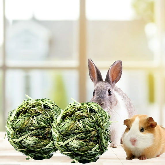 shenmeida 2PACK Rabbit Chew Ball Handmade Weaving Straw Grass Grinding Small Animal Activity Play Chew Toys for Bunny Rabbits Hamster Guinea Pigs Gerbils