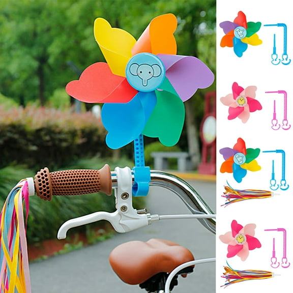 shenmeida Bike Handlebar Flower Windmill for Kids, Cartoon Colorful Tassel Spinning Pinwheel Decoration for Kid's Bicycle