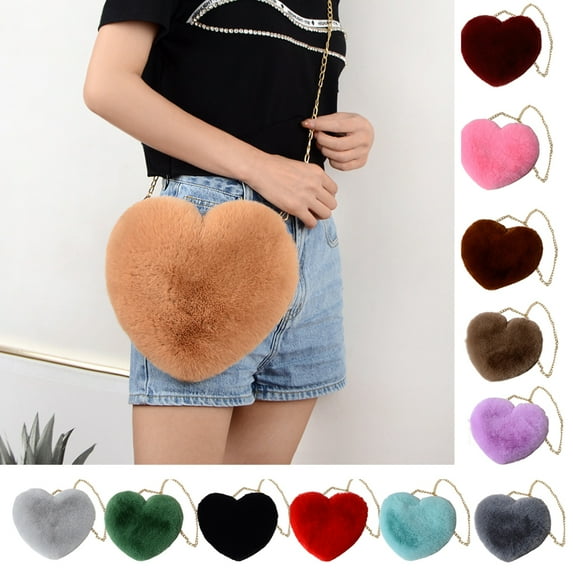 shenmeida Crossbody Solid Color Bag Heart Shape Bags for Women Zipper Closure Shoulder Strap Tote Bag for Women
