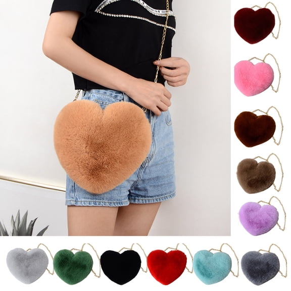 shenmeida Crossbody Solid Color Bag Heart Shape Bags for Women Zipper Closure Shoulder Strap Tote Bag for Women