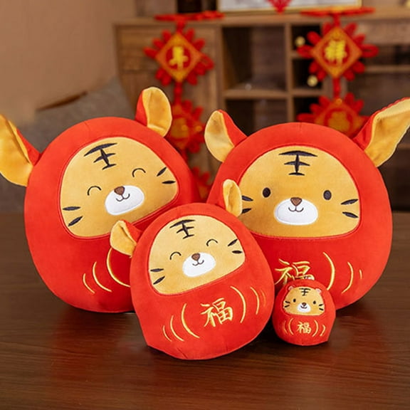 shenmeida Plush Tiger Chinese New Year Zodiac Tiger Plush Toy Red Tiger Mascot Doll Tiger Stuffed Animals Good Luck Ornament for Spring Festival, Home, Party Hanging Decorations