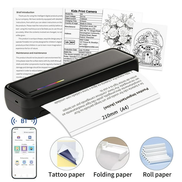 shieny Portable Thermal Printer,Wireless Printer for Travel Support A4 Thermal Paper, Bluetooth Inkless Printers Compatible with Android and iOS Phone&Laptop(Black)