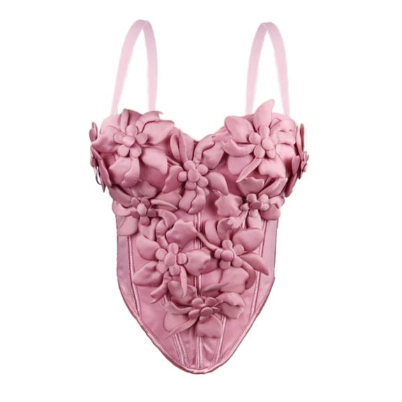shihyeh 3D Floral Corset Tops for Women Spaghetti Strap Bustier Top Boned Going Out Party Crop Top
