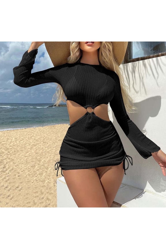 Sexy O Ring Cutout Long Sleeve Swimwear Cover Ups Swimsuit One Piece