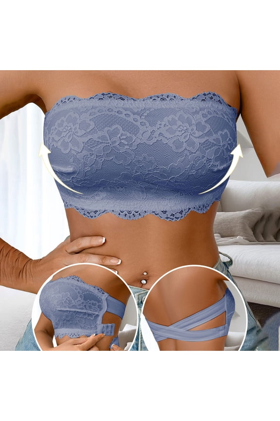 Women’s Strapless Lace Bra ,Wireless No-Pad Bandeau, Sexy Ultra-Thin Lace, Backless & Side Support for Summer & Parties