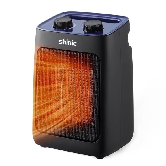 Shinic Portable Space Heater for Indoor Use, 1500W PTC Ceramic Small Room Heater with Thermostat, Heating for Bedroom, Office, and Desk (Blue)