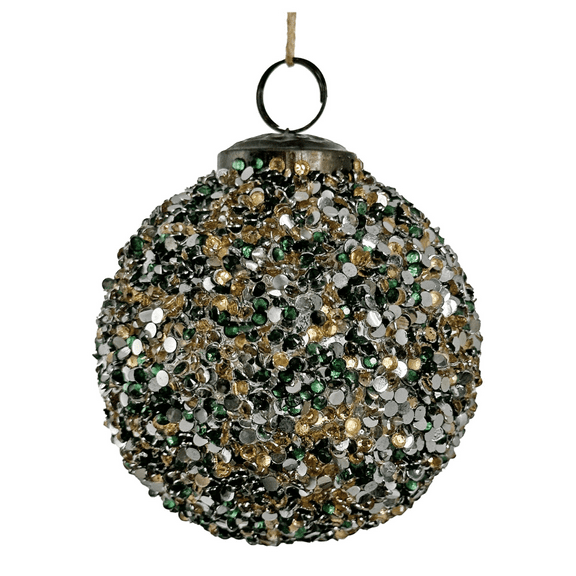 shishi Beaded Ball Green and Gold Ornament