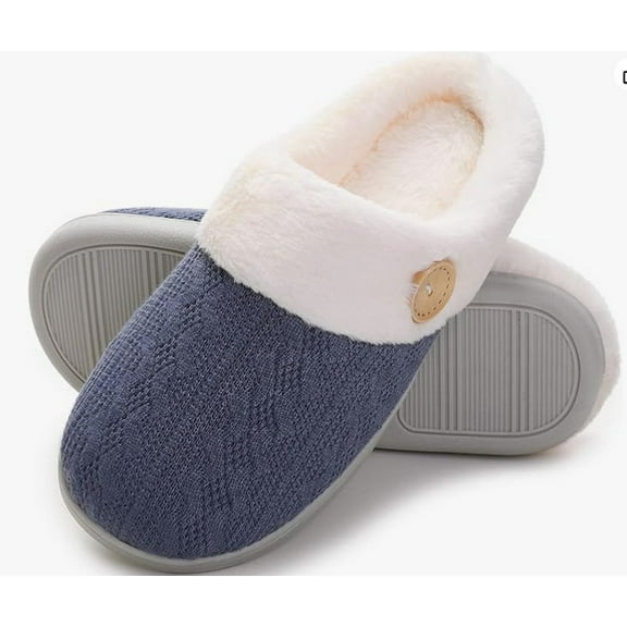 shoeslocker Womens Memory Foam Fuzzy Slippers Knitted House Slippers for Women Comfy Slip-On Warm House Shoes