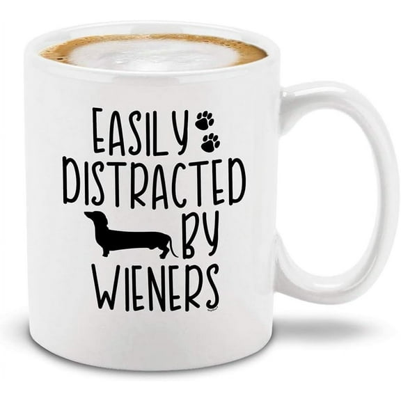 shop4ever Easily Distracted by Wieners Ceramic Coffee Mug Tea Cup, Funny Dachshund Weiner Dog Mom Dad Gift 11 oz (White)