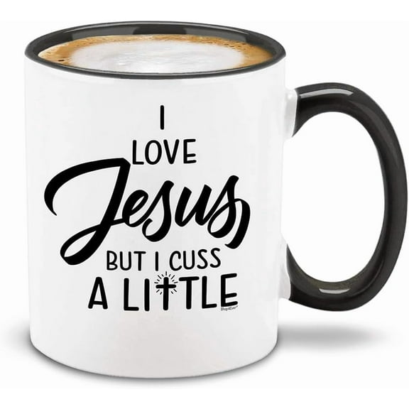 shop4ever I Love Jesus But I Cuss A Little Ceramic Coffee Mug Tea Cup. Funny Relgious Gift for Him, Her 11 oz. (Black Handle)